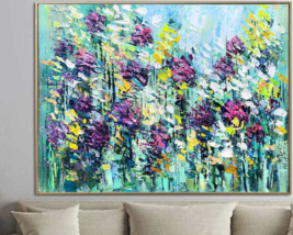 Extra Large Flowers Paintings On Canvas Purple Painting Green Art | SPRI... - £301.96 GBP