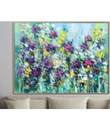 Extra Large Flowers Paintings On Canvas Purple Painting Green Art | SPRING FIELD - £301.09 GBP
