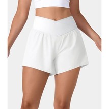 Halara Breezeful High Waisted Crossover Pocket Quick Dry Yoga Shorts 4&quot; White S - £18.90 GBP