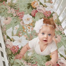 Luxury Softer Thicker Crib Sheets Set, 100% Organic Cotton Lilium Rose Floral Pr - £37.91 GBP