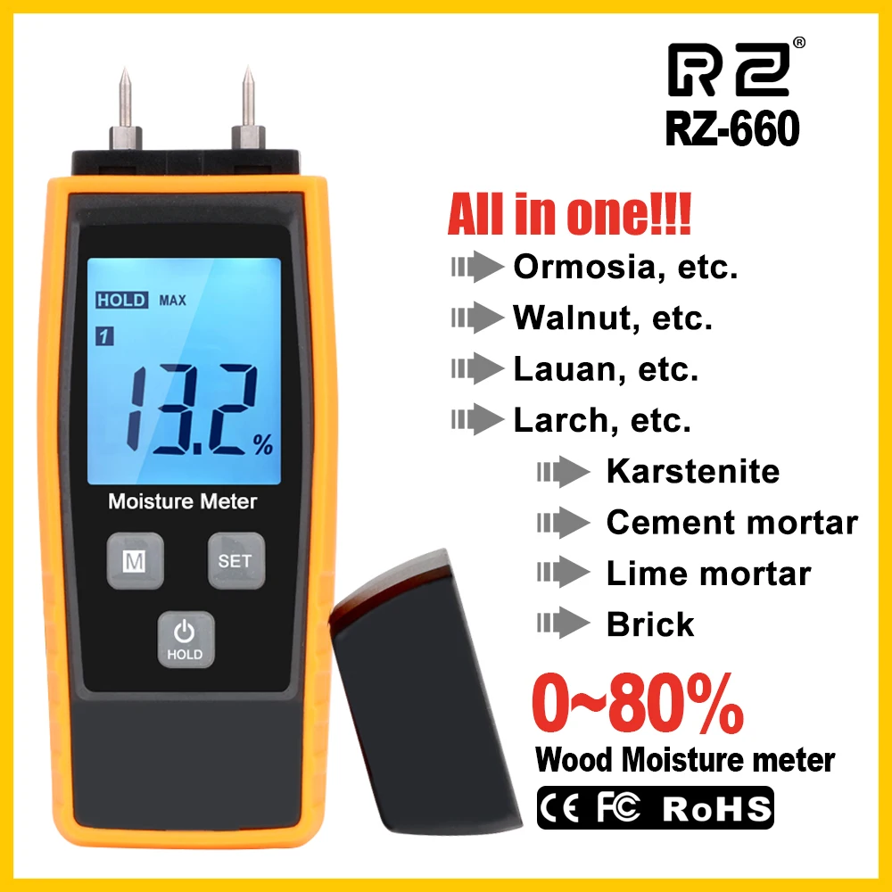 RZ Moisture Meter Digital  Moisture Meter 0-80%  Wor Tester Measuring tool RZ660 - £202.21 GBP