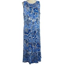 Lands End Large A-Line Midi Dress Abstract Sleeveless  Stretch Keyhole Neck Blue - £19.54 GBP