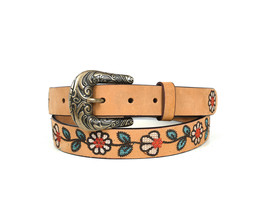 Women&#39;s 100% Leather 1&quot; Wide Purple Floral Embroidered Belt 12AFBT509 - £22.76 GBP+