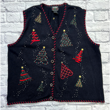 Designers Originals Studio Christmas Tree Vest Black Size 2X Beaded Embellished - £23.70 GBP