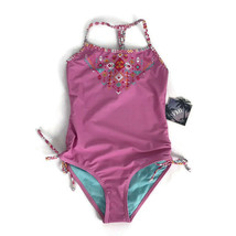 YMI Girls Swimsuit Size 7/8 Pink Blue 1 Piece Aztec T Back Bathing Suit - $25.07