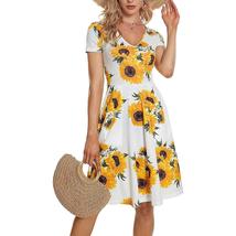 Women Dress Lady Elegant Summer A Line Dress Short Sleeves Casual Knee Length - £18.45 GBP