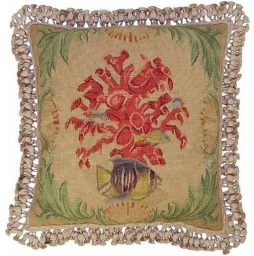 Primary image for Aubusson Throw Pillow Square 20x20, Seaweed Fish Shells, Brown,Beige,Tan