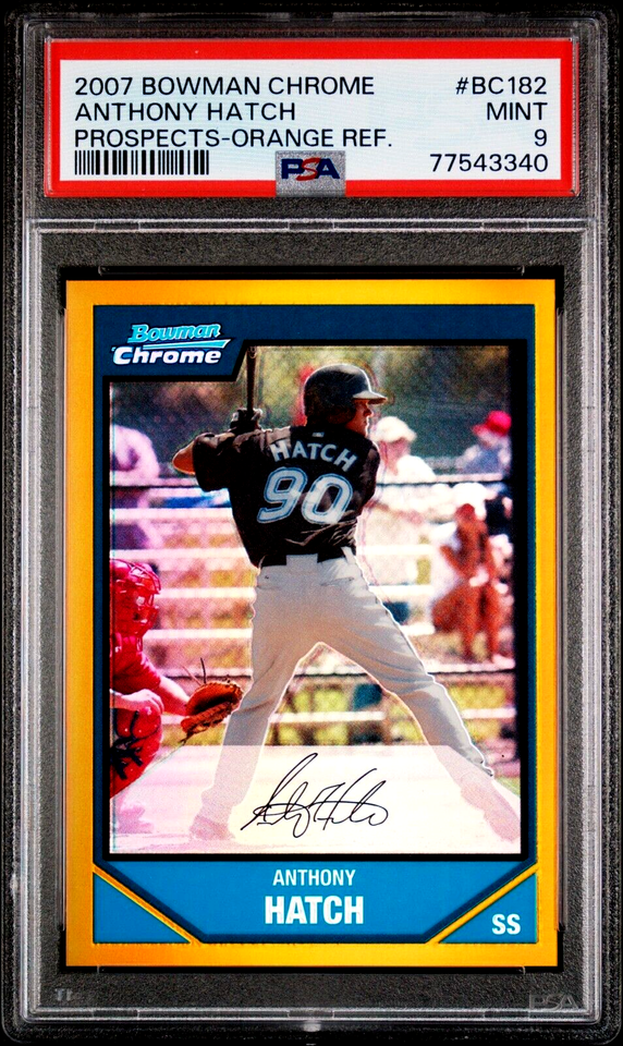 Primary image for 2007 Bowman Chrome Prospect Orange Refractor Anthony Hatch /25 PSA 9 None Higher