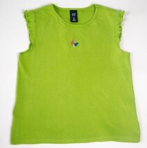 GAP KIDS GIRLS MEDIUM 8 GREEN TOP SHIRT RHINESTONE BUTTERFLY RUFFLED CAP... - $7.91