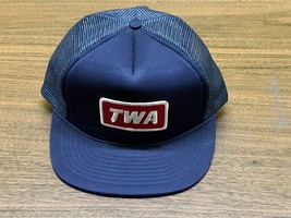 Vintage 1980&#39;s TWA Blue Trucker Snapback Hat - OSFA - Trans World Airlines - $17.99