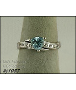 10k White Gold Ring Blue Topaz and Diamond Accents (#J1057) - £74.70 GBP