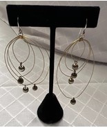 Gold Tone Teardrop Earrings Four Loops Ball Bead Suspended Boho Style - €6,77 EUR