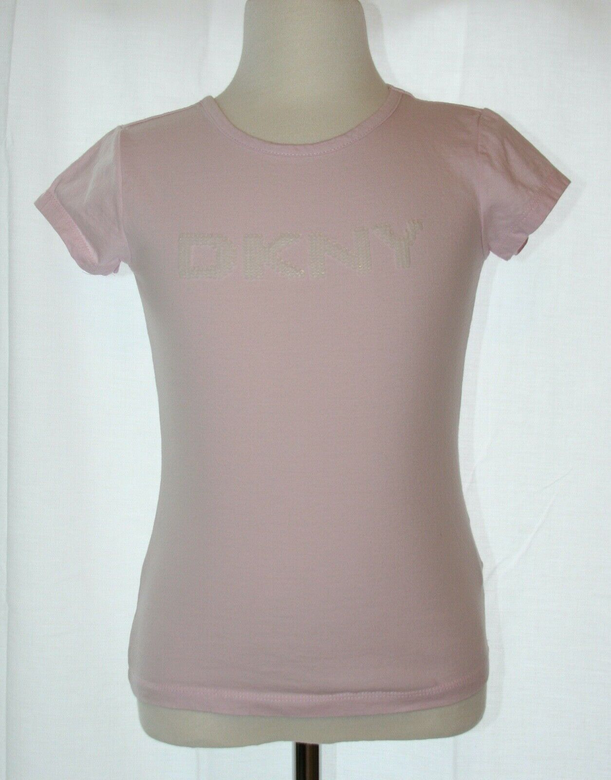 DKNY Baby Pink Top Girls Size 6 White Sequin lettering - £6.32 GBP