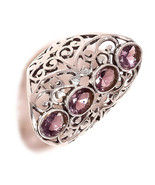Blue Amethyst Oval Cut Gemstone 925 Silver Overlay Handmade Filigree Rin... - $241.83 MXN