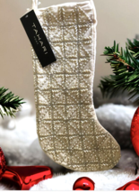 Tahari Home Luxury Christmas Stocking Pearl Gold Beaded 22&quot; Satin Lined - $54.76
