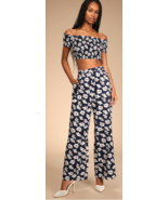 Lulus Flirty Flowers Navy Floral Print Smocked Two-Piece Jumpsuit, Size ... - £54.75 GBP