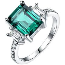 2.50 Ct Emerald Cut Green Emerald Wedding Band Ring 14k White Gold Finish - £71.92 GBP