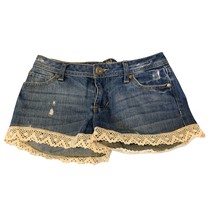 Arizona Jeans Co Womens Size 5 Blue Jean Denim Shorts Lace Hem Trim Shor... - $12.86