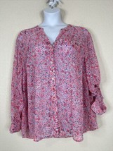 NWT KUT From The Kloth Women Plus Size 2X Sheer Pink Button-Up Shirt Lon... - $31.50