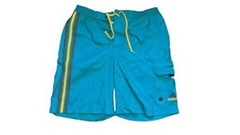Vintage 1990s ADIDAS Swim Trunk Multi-Pocket Shorts Teal/Yellow Men&#39;s Sz MED - £18.22 GBP