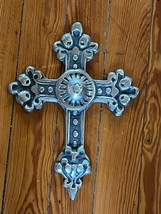 Estate Ornate Large Silver Colored Metal CROSS Wall Plaque Hanging – 13.... - £15.24 GBP