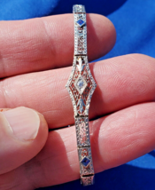 Earth mined Diamond Deco Bracelet 14K Gold Vintage French cut Sapphire D... - £1,512.50 GBP