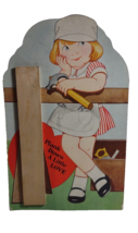 Vintage Girl With Hammer Wood Plank Valentine Stand Up Greeting Card Car... - $20.43