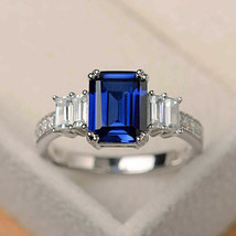 Lab Created 2.60Ct Blue Sapphire White Gold Plated Engagement Ring in Size 9.5 - £110.07 GBP