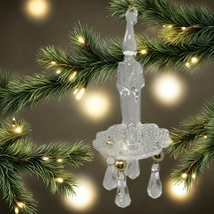 Clear Acrylic Candlestick Chandelier Christmas Ornament Gold Detail - $14.82