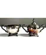 Antique Unstamped Covered Sugar Bowl &amp; Creamer Silver-plate Elegant Tarn... - $572.04 MXN