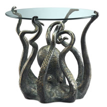 Incredible Cast Aluminum Octopus Glass Top End Table - £831.24 GBP
