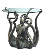 Incredible Cast Aluminum Octopus Glass Top End Table - £841.89 GBP
