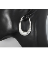 Oval Puffed Hoop Earrings 925 Sterling Silver, Handmade Jewelry Gifts Fo... - $76.15 CAD