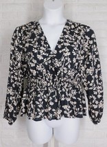 Old Navy Floral Boho Top Blouse V Neck Ruched Waist Black Tan Nwt X Large - £19.54 GBP