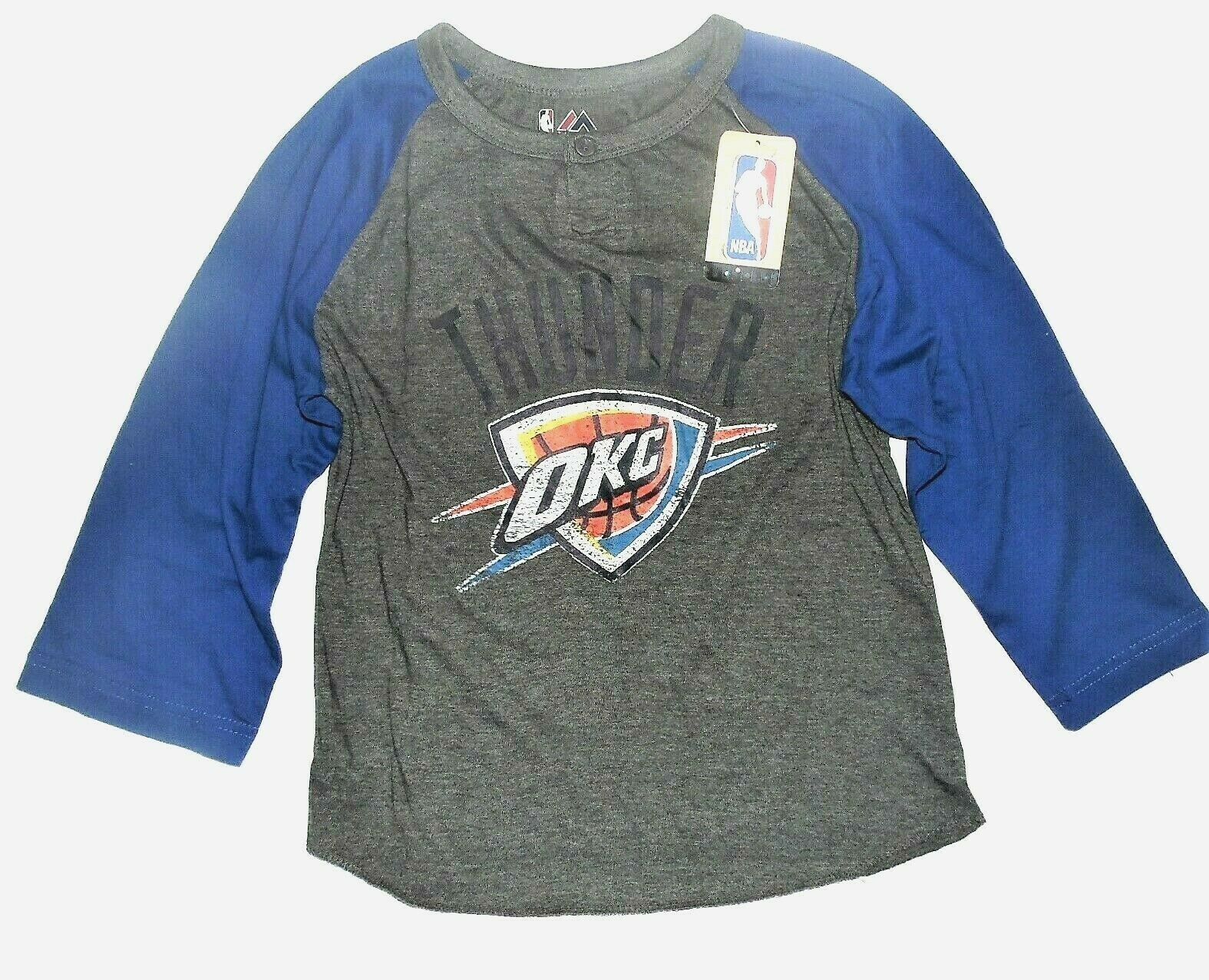 Primary image for Majestic NBA Boys Oklahoma City Thunder T-Shirt 3/4 Sleeve OKC Size S 8 NWT