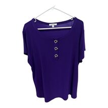 89th + Madison Women’s 2X Purple Short Sleeve Top with Rhinestone Toggle... - $16.20