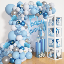 Baby Blue Balloons Baby Shower Decorations 137Pcs for Boy with Baby Boxes, White - £30.63 GBP
