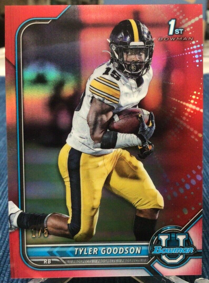 Primary image for 2021-22 Bowman University Chrome 1st Red Refractor 1/5 Tyler Goodson Packers RC