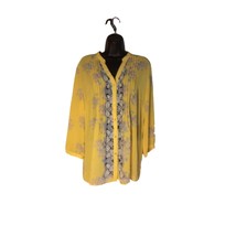 Charter Club Women&#39;s Size L Sheer Yellow Floral Blouse - £13.62 GBP