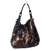 Kenneth Cole Reaction Womens Hobo Handbag Bronze Crackled Embossed Studded  - £15.77 GBP