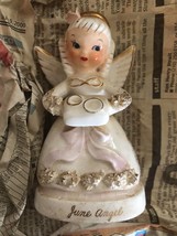 Old Antique Napco Porcelain June Angel Figurine A1366 Gold Wedding Rings On Pill - £23.71 GBP