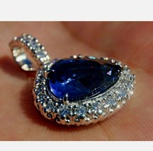 6 CT Pear Cut Blue Tanzanite Diamond Halo Pendant Necklace 14K White Gold Over - £93.98 GBP