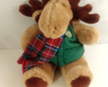 Commonwealth Christmas Moose  Green Vest Plaid Scarf Red Hat 14&quot; Plush - $10.88