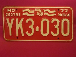 LICENSE PLATE Car Tag 1976 1977 MISSOURI 200 YRS YK3 030 [Y13B - £11.32 GBP