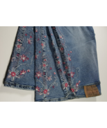 (Y24B4) VTG Z Cavaricci Blue Flare Women Junior Jeans Size 11 Pink Embro... - £156.72 GBP