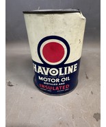 Vintage Havoline Red Dot Distilled Insulated Engine Metal Oil Can Gas Au... - $18.37