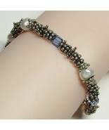 Sterling Silver Beaded Cultured Pearl Crystals Toggle Clasp Bracelet 21.... - £37.02 GBP