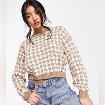 Hollister Houndstooth Dark Tan and Ivory Cropped Sweater XS - $13.99