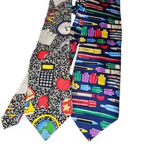 90s Teacher Professor Novelty Neck Ties Apples Highlighters USA Made - $19.27