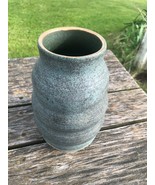 Vintage Signed Colonial Blue &amp; Black Glazed Ribbed Pottery Vase – signed... - £10.23 GBP